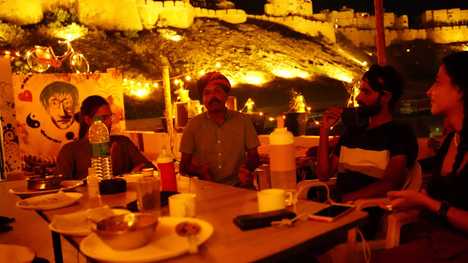 The rooftop restaurant after dark