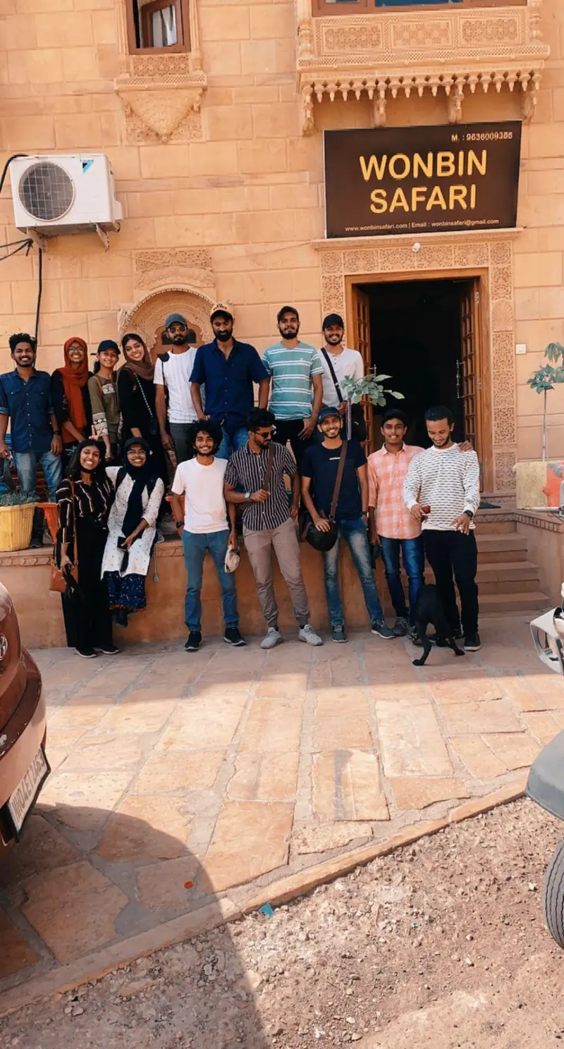 A group outside the Wonbin Safari office in Jaisalmer before heading out