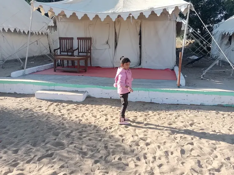 A Swiss luxury tent pitched on the sand at the Wonbin desert camp