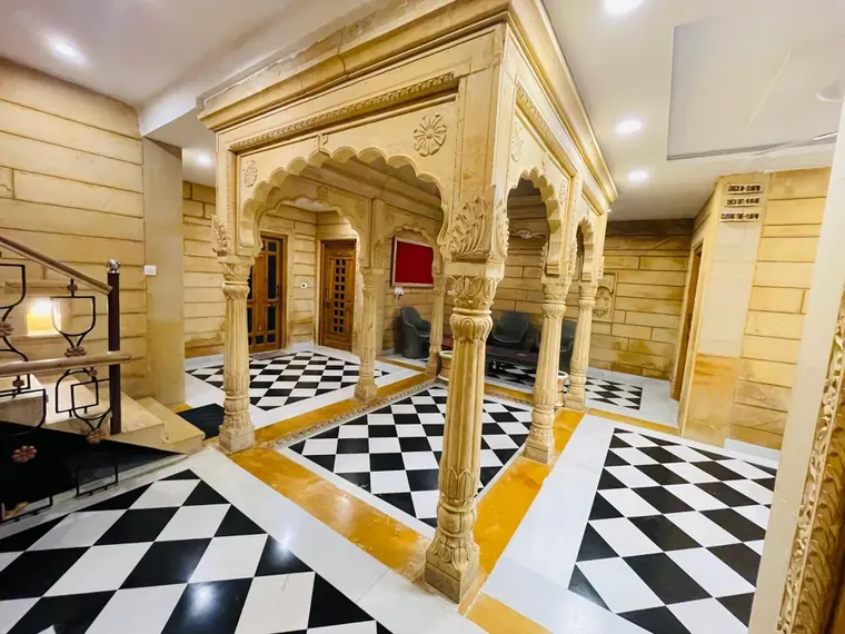 The arched stone hall inside the Wonbin Safari hotel